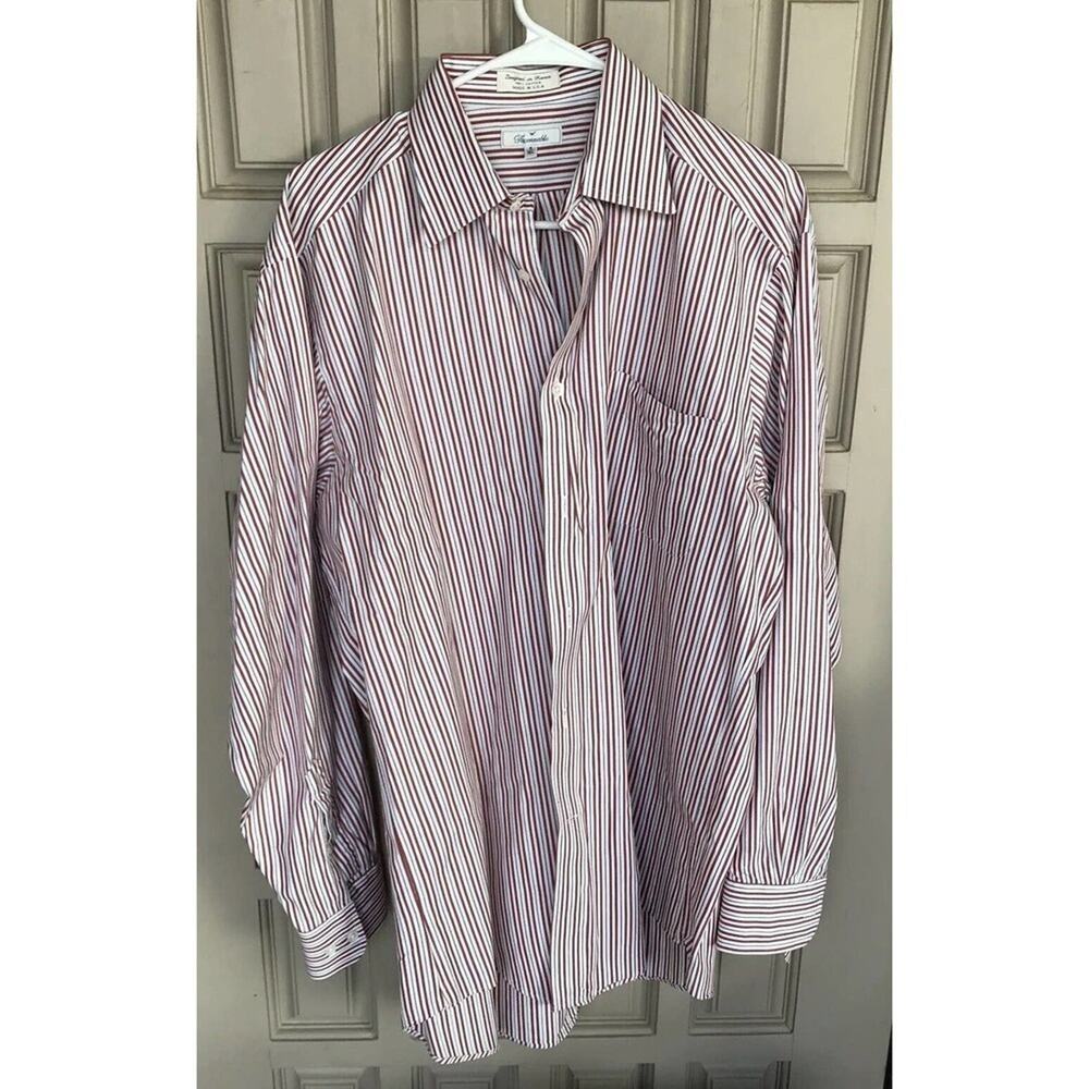 VTG Falconable Mens Dress Shirt Sz16-35 Red/Blk Stripe Cuffs 100% Cotton NWOT